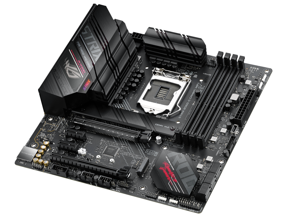 ROG STRIX B560-G GAMING WIFI top and angled view from right
