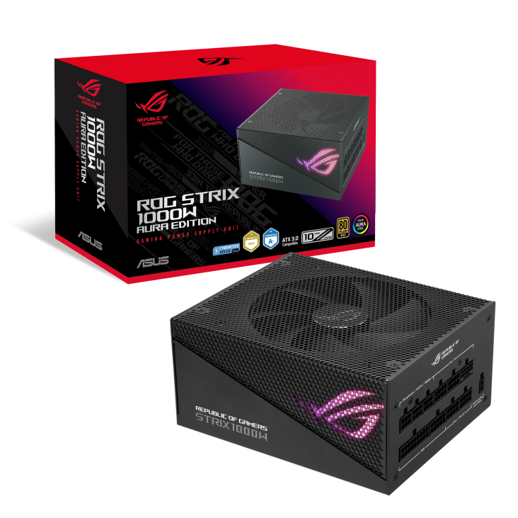 ROG Strix 1000W Gold Aura Edition and its colorbox