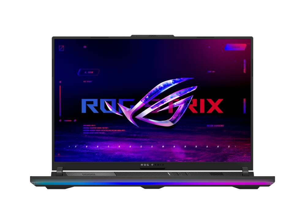 Strix SCAR 18_Front view of the Strix SCAR 18, with the ROG Fearless Eye logo visible on screen