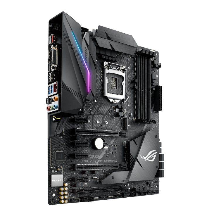 ROG STRIX Z370-F GAMING angled view from left