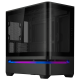 ASUS Prime AP202 Black 45 degree shot showing the front and left side panel with ARGB lighting bar 