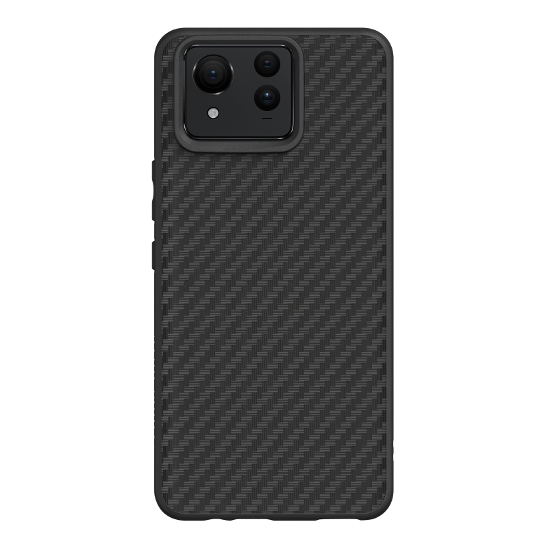 A carbon fiber RhinoShield SolidSuit Case (standard) with Zenfone 11 Ultra angled view from front