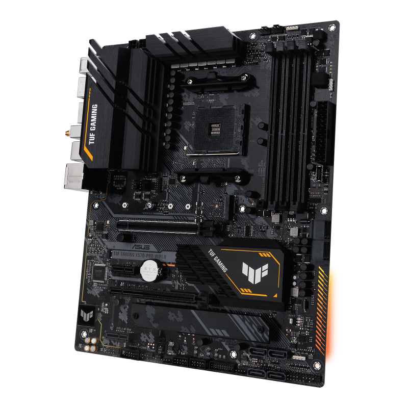 TUF GAMING X570-PRO WIFI II front view, 45 degrees