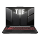 2024 TUF Gaming A16, pogled sprijeda na TUF A16 s TUF logotipom na ekranu i tipkovnicom osvijetljenom crvenom bojom.