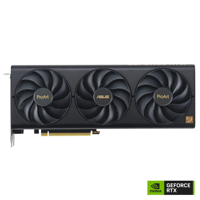 ASUS ProArt GeForce RTX 4060 front view of the with black NVIDIA logo