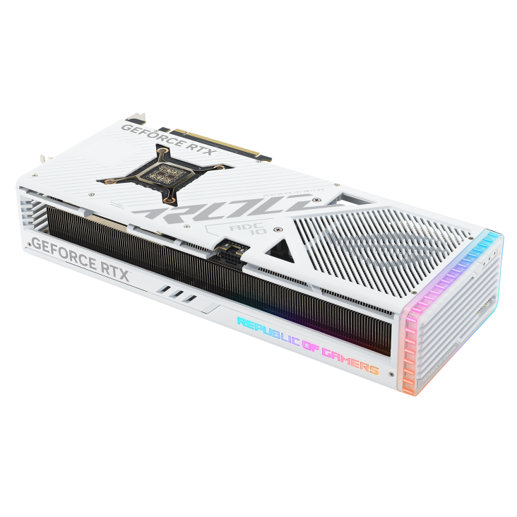 Rear view of the ROG Strix GeForce RTX 4080 SUPER white edition graphics card-1