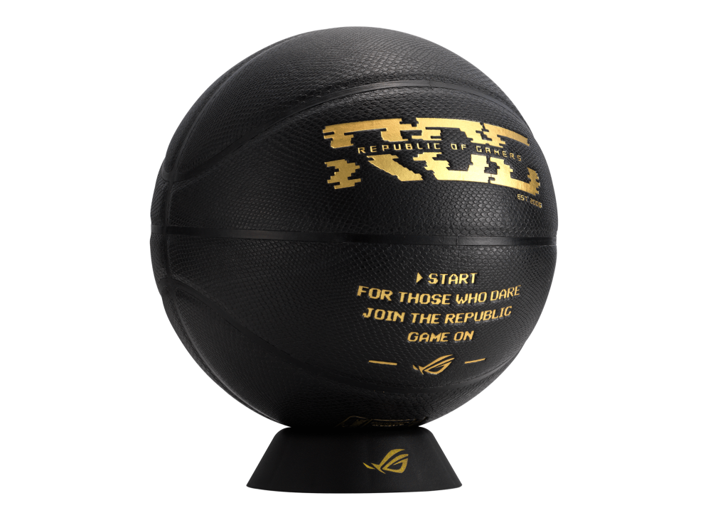 ROG X Spalding Basketball_ 2022 Version_ front view with stand
