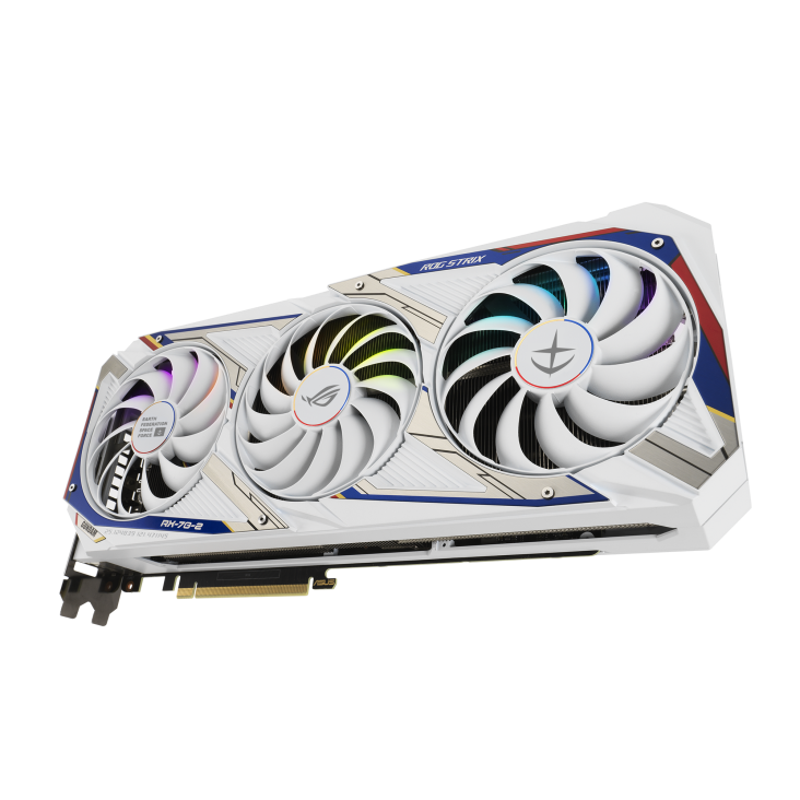 ROG-STRIX-GeForce-RTX-3090-GUNDAM-EDITION graphics card, hero shot from the front side