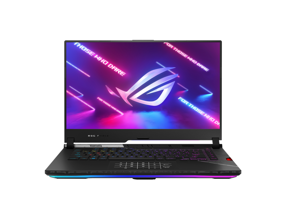Front view of the Strix SCAR 15, with the ROG logo on screen.