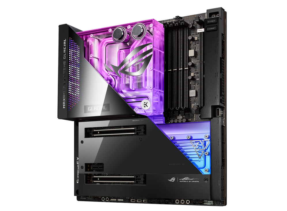 ROG MAXIMUS Z690 EXTREME GLACIAL angled view from right