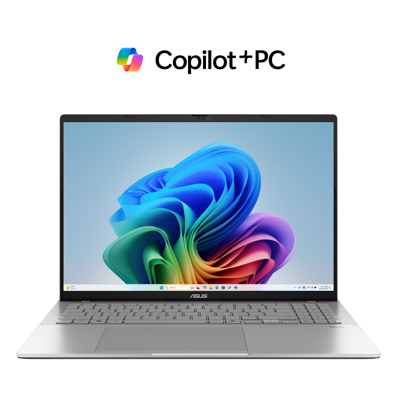 Cool Silver ASUS Vivobook S16 opened from the front view.