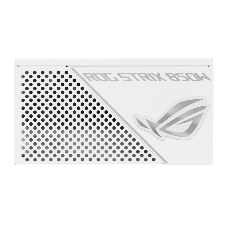 Right side of ROG Strix 850W Gold White Edition with cosmetic magnet attached on the product