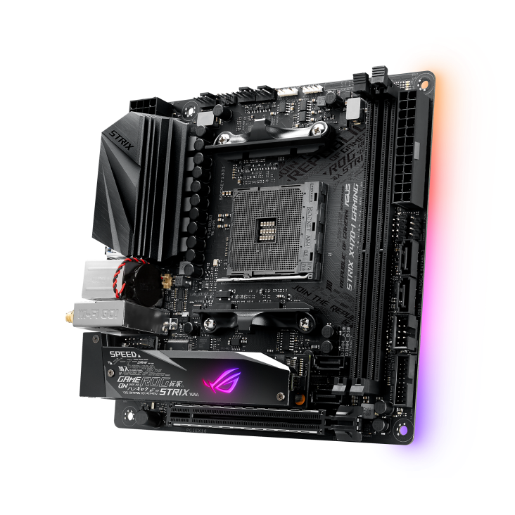 ROG STRIX X470-I GAMING GAMING angled view from right
