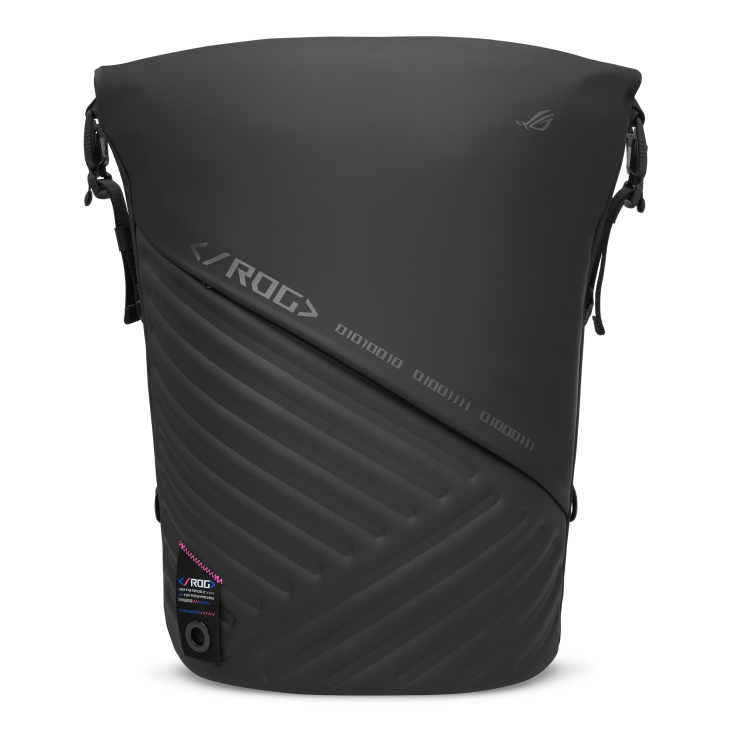 Sleek black ROG backpack with modern design
