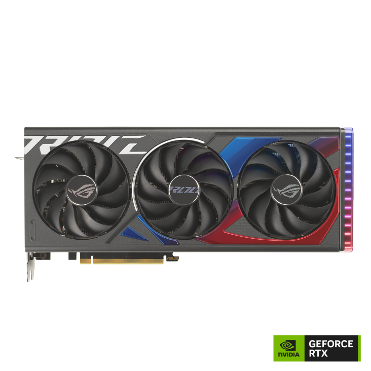 ROG STRIX  GeForce RTX 4060 Ti 16GB OC Edition front view of the with black NVidia logo