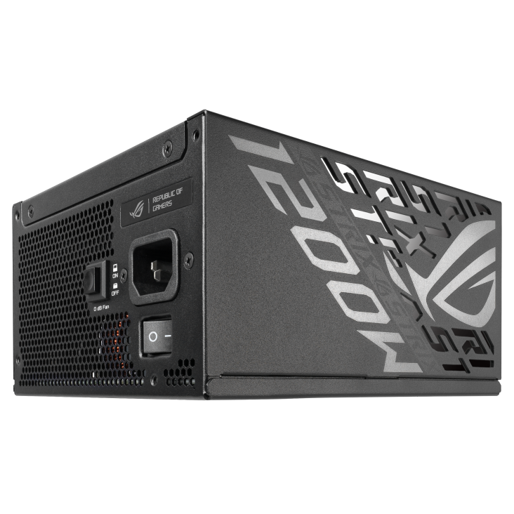 Hero angle of ROG Strix 1200W Platinum with rear side focus