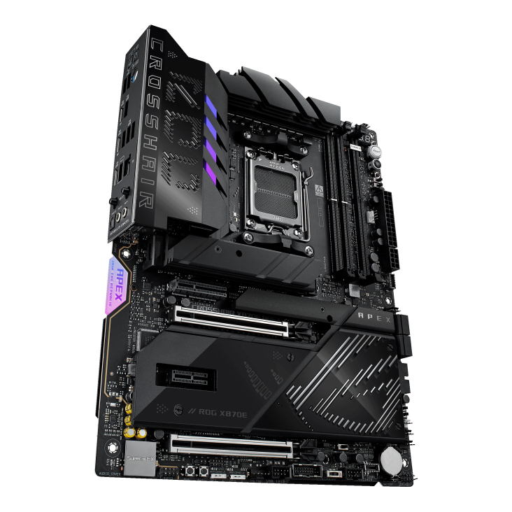 ROG CROSSHAIR X870E APEX angled view from left