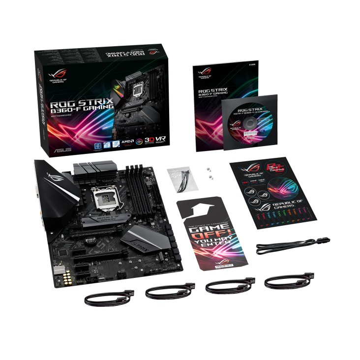 ROG STRIX B360-F GAMING top view with what’s inside the box