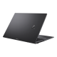 Black ASUS Zenbook 14 opened at 45 degrees and is viewed from the rear. 