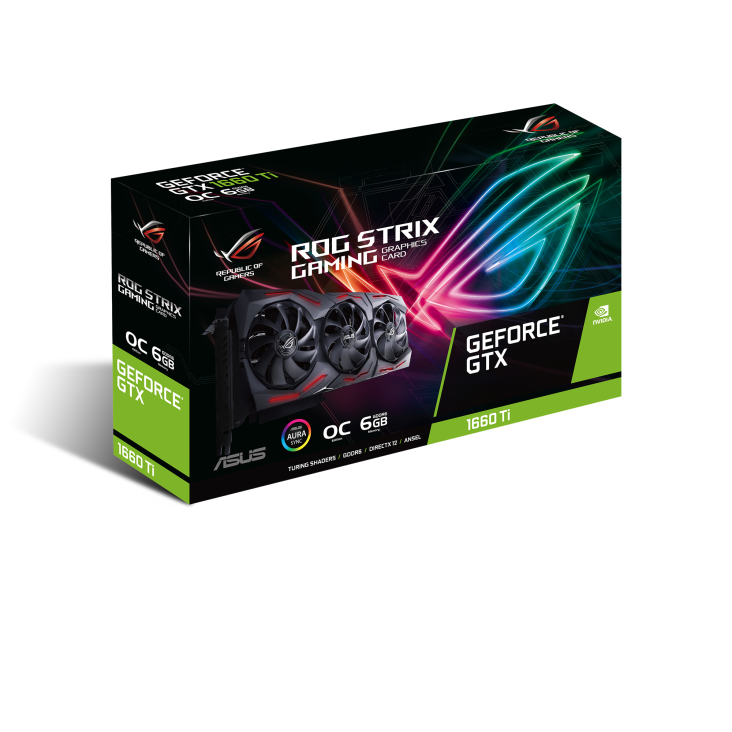 ROG-STRIX-GTX1660TI-O6G-GAMING graphics card and packaging