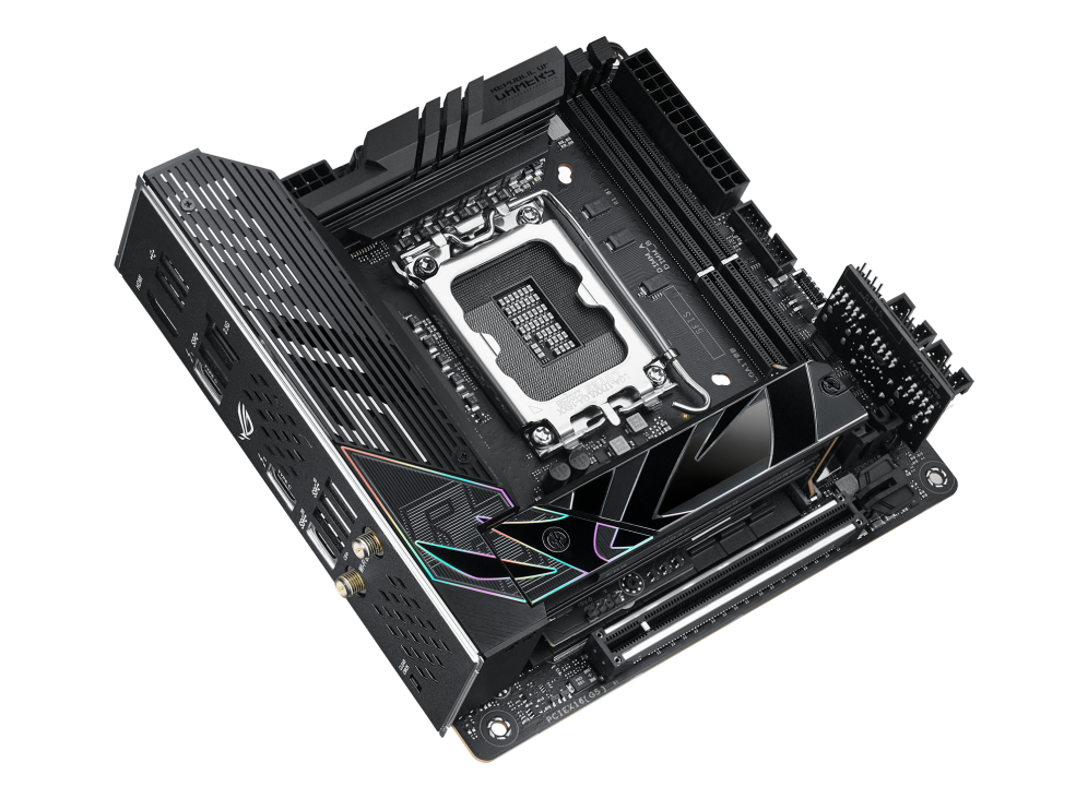 ROG STRIX Z790-I GAMING WIFI top and angled view from left