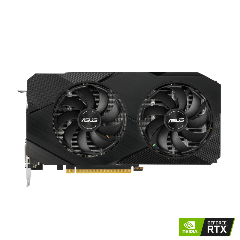 Dual series of GeForce RTX 2060 EVO graphics card with NVIDIA logo, front view 