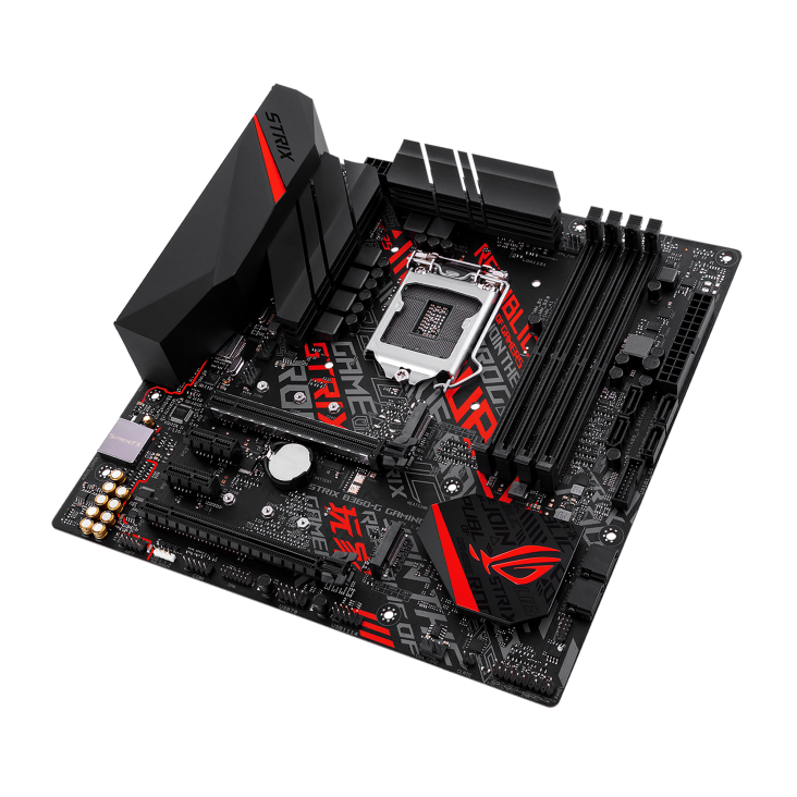 ROG STRIX B360-G GAMING top and angled view from right