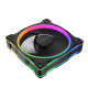 ASUS MR120 ARGB Fan   Reverse Black, top-down view with ARGB lighting