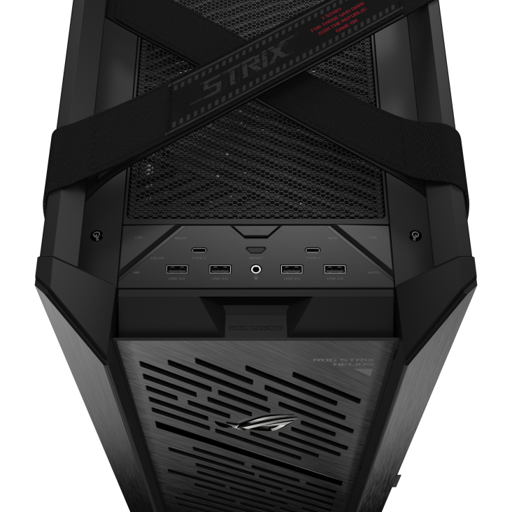 ROG Strix Helios II Black front I/O with PWM fan control and LED control