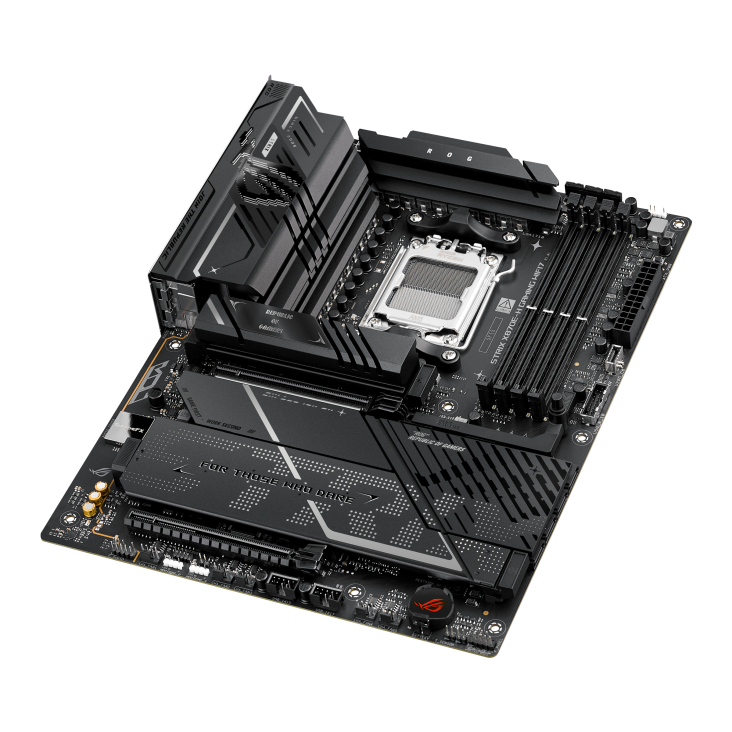 ROG STRIX X870E-H GAMING WIFI7, top-down view, 45 degrees