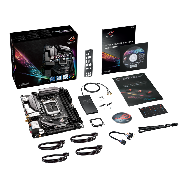 ROG STRIX Z270-I GAMING top view with what’s inside the box