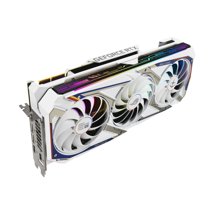 ROG-STRIX-GeForce-RTX-3090-GUNDAM-EDITION graphics card, hero shot from the front side