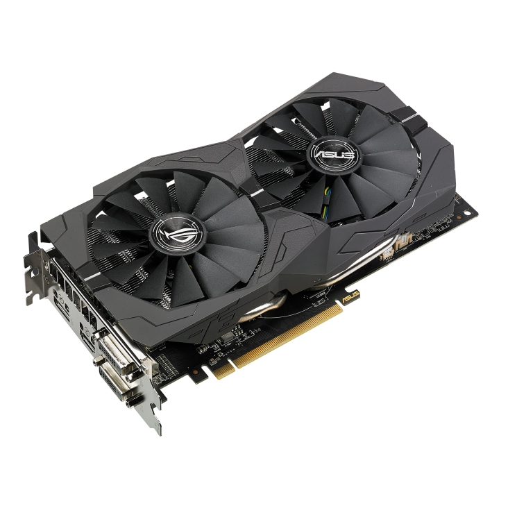 ROG-STRIX-RX570-4G-GAMING graphics card, front angled view