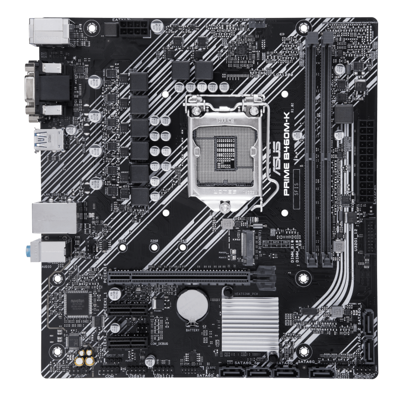 PRIME B460M-K/CSM motherboard, front view 