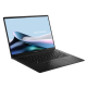 The black ASUS Zenbook 14 is opened at 120 degrees and is viewed from the left side.