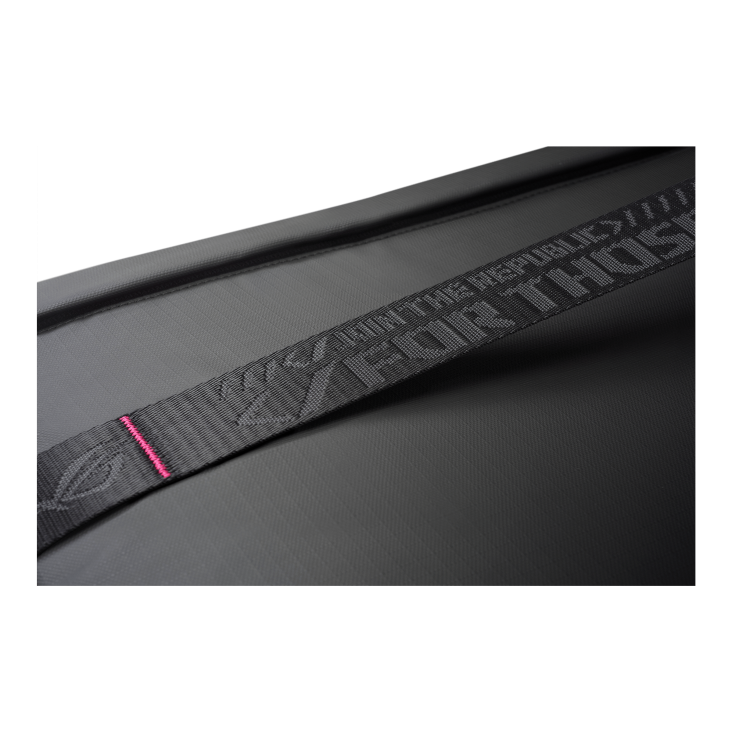 The strap of the ROG Slash laptop bag features the ROG Slash text