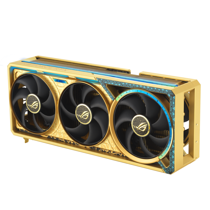 ROG-ASTRAL-RTX5080-DHAHAB-CORE_angled top down view focous on fans+lighting