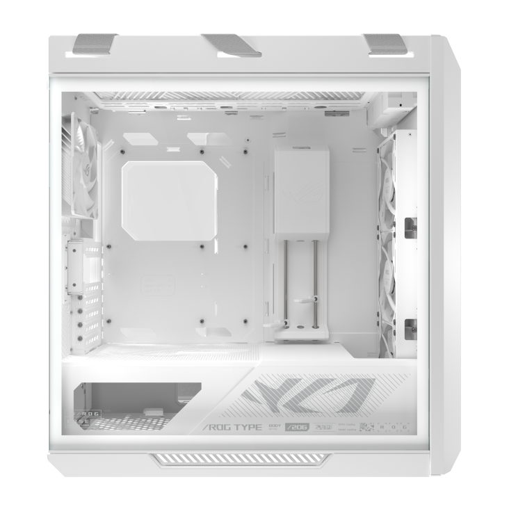 ROG Strix Helios II White left side view with tempered glass side panel