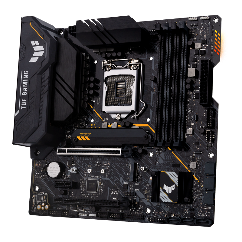 TUF GAMING B560M-PLUS front view, 45 degrees