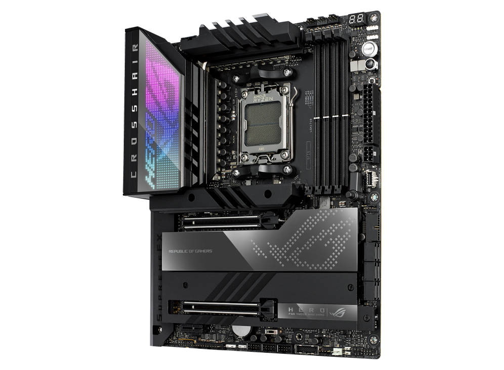 ROG CROSSHAIR X670E HERO angled view from right