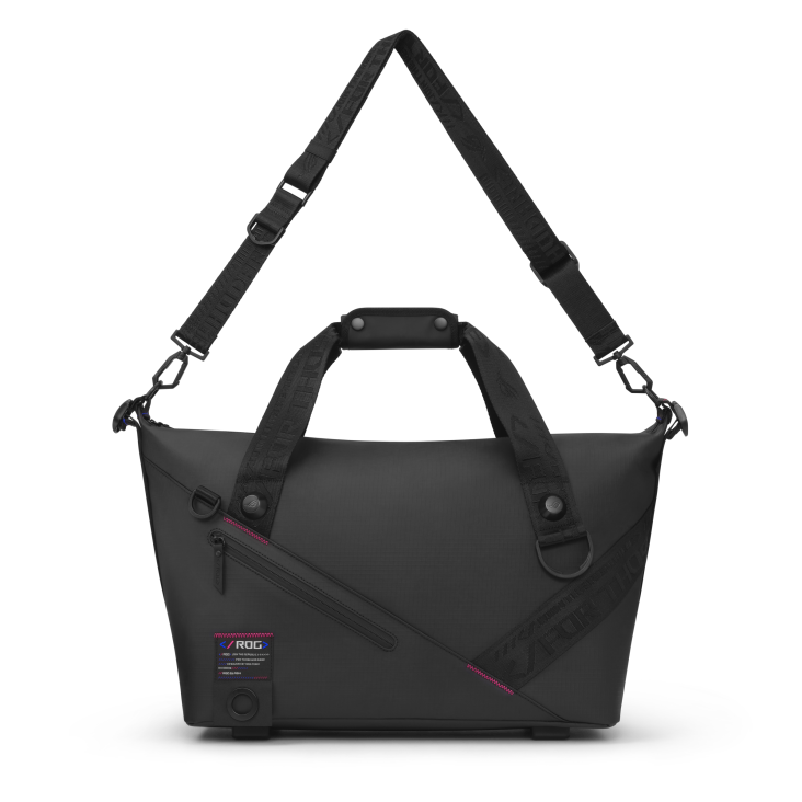 SLASH Duffle Bag on a white background, with the carrying handle and shoulder strap above the bag