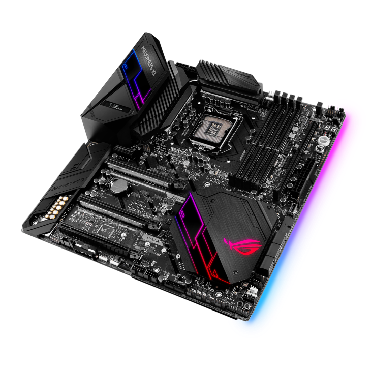 ROG MAXIMUS XI EXTREME top and angled view from right