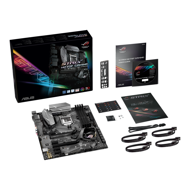 ROG STRIX H270F GAMING top view with what’s inside the box