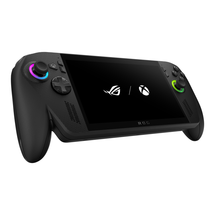 ROG Xbox Ally X angled view from the front, tilting at 45 degrees