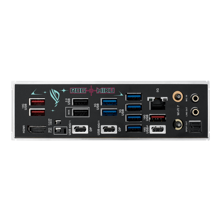 ROG STRIX X870E-H GAMING WIFI7 HATSUNE MIKU EDITION I/O ports closeup