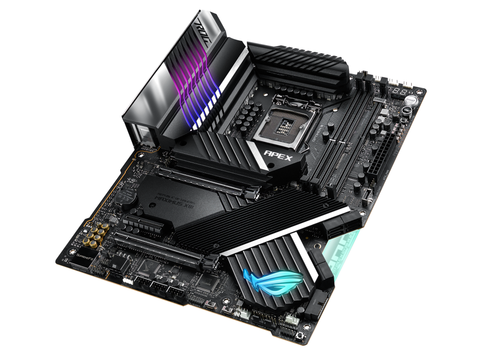 ROG MAXIMUS XIII APEX top and angled view from right