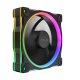 ASUS MR120 ARGB Fan   Reverse Black, tilted 45 degrees with ARGB lighting