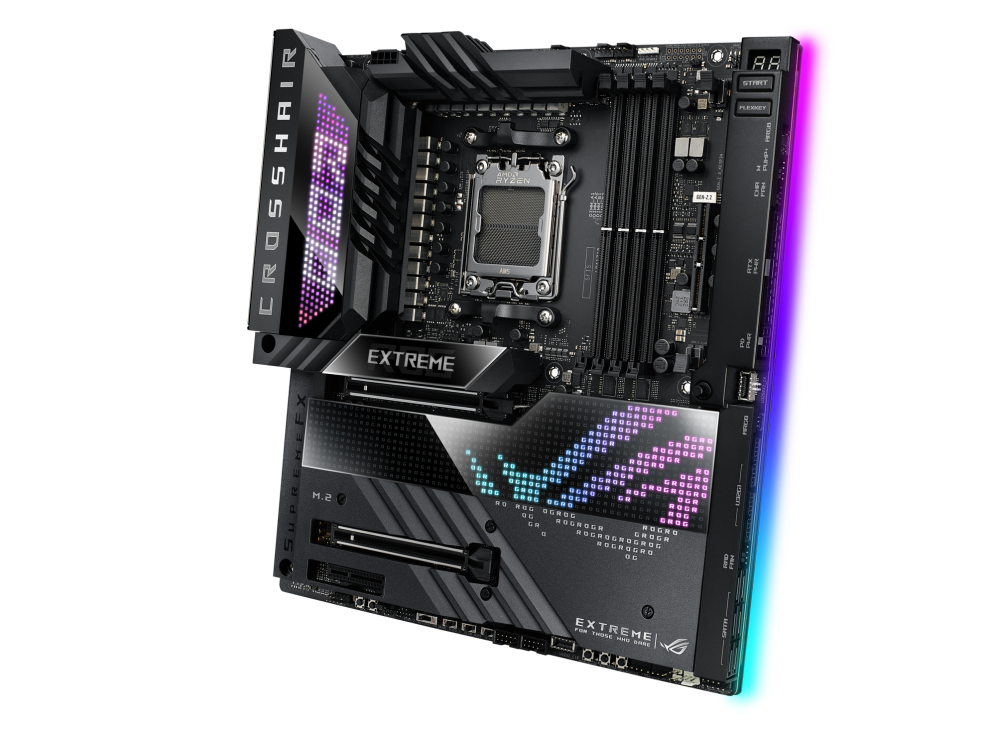 ROG CROSSHAIR X670E EXTREME angled view from right