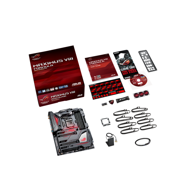 ROG MAXIMUS VIII FORMULA top view with what’s inside the box