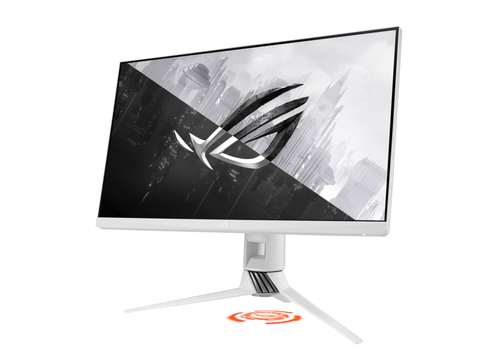 ROG Strix XG279Q-W product image with ROG lighting projection